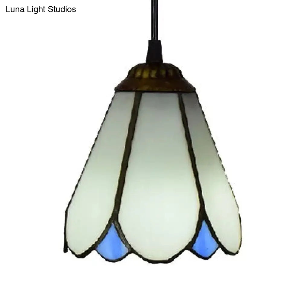 Tiffany Blossom Down Mini Pendant – Blue/White Glass Ceiling Lamp For Living Room