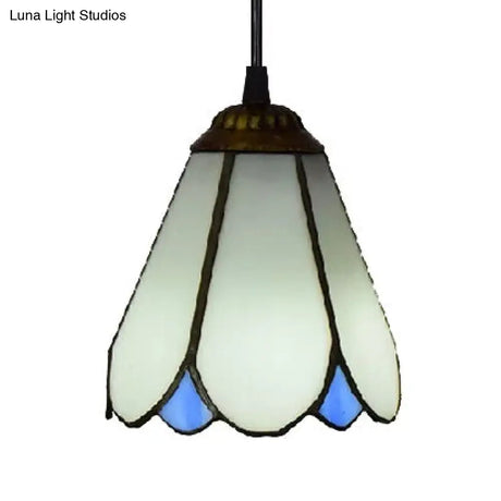 Tiffany Blossom Down Mini Pendant – Blue/White Glass Ceiling Lamp For Living Room