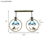 Tiffany Blossom Pendant Lamp With Little Bird Glass Hanging Light In Blue - Perfect For Kitchen