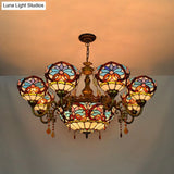 Tiffany Blue 9-Light Crystal Chandelier With Suspension Glass Shade - Bedroom Lighting