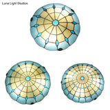 Tiffany Blue Dome Shade Flush Mount Ceiling Light With Jewel Decoration - Available In