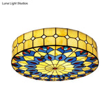 Tiffany Blue Peacock Design Flushmount Ceiling Light For Restaurants - 16’/18’ Round Shade