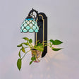 Tiffany Blue/Red Stained Glass Wall Sconce Light Fixture - 1 Head Dome With Plant Design Blue