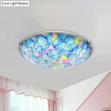 Tiffany Blue Stained Glass Ceiling Light For Bedroom - 2/3 - Light Wide Bowl Flush Mount 12’/16’