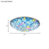 Tiffany Blue Stained Glass Ceiling Light For Bedroom - 2/3 - Light Wide Bowl Flush Mount 12’/16’