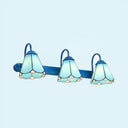 Tiffany Blue/White Glass Vanity Light Fixture - 3-Head Wall Mount For Bathroom Blue