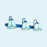 Tiffany Blue/White Glass Vanity Light Fixture - 3-Head Wall Mount For Bathroom Blue