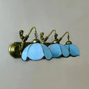 Tiffany Blue/Yellow Glass Wall Mount Lighting - Antique Bronze Sconce Light (3 Heads) Blue