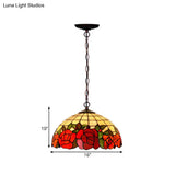 Tiffany Bronze Kitchen Chandelier With Red Cut Glass Shade - 2-Light Hanging Lamp Fixture