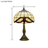 Tiffany Bronze Stained Glass Grid Night Lamp - Handmade Table Light For Bedroom