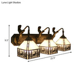 Tiffany Clear Dimple Glass Bronze Sconce Lighting- 3-Light House Wall Fixture