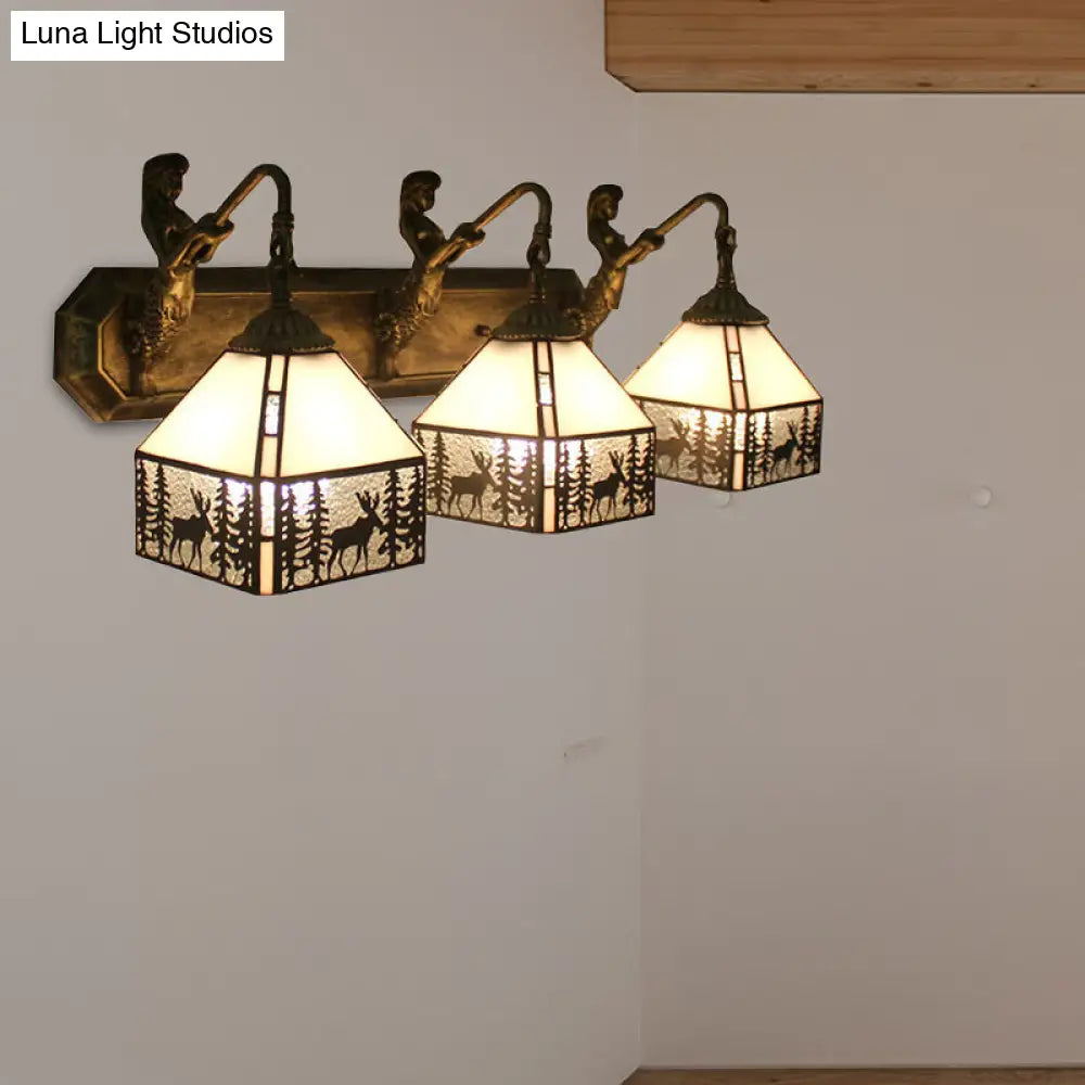 Tiffany Clear Dimple Glass Bronze Sconce Lighting- 3-Light House Wall Fixture