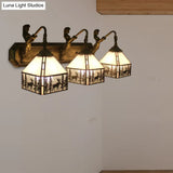 Tiffany Clear Dimple Glass Bronze Sconce Lighting- 3-Light House Wall Fixture