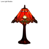 Tiffany Coffee Night Lamp: Hand-Cut Stained Glass Table Lighting With Pyramid Design And 1 Bulb