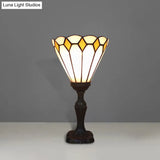 Tiffany Cone Desk Light Glass Inverted Lamp (1 Head) For Living Room - Classic White/Yellow/Blue
