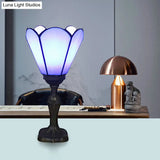 Tiffany Cone Desk Light Glass Inverted Lamp (1 Head) For Living Room - Classic White/Yellow/Blue