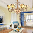 Tiffany Cone Pendant Light - 9/11 Lights Beige Stained Glass Chandelier With Leaf Pattern 9 /
