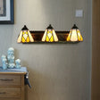 Tiffany Cone Wall Mounted Lamp With 3 Yellow/Amber Glass Sconce Heads - Perfect For Hallway Lighting
