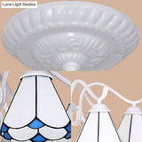Tiffany Conical Shade Pendant Light With 5 Stained Glass Lights In White/Blue For Living Room