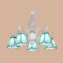 Tiffany Conical Shade Pendant Light With 5 Stained Glass Lights In White/Blue For Living Room Blue