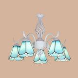 Tiffany Conical Shade Pendant Light With 5 Stained Glass Lights In White/Blue For Living Room Blue