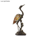 Tiffany Crane Stained Glass Table Lamp With Bronze Finish - 1 Light Plug-In Night
