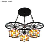Tiffany Creative Suspension Light: Wheel House Stained Glass Chandelier (3 Lights) - Ideal For