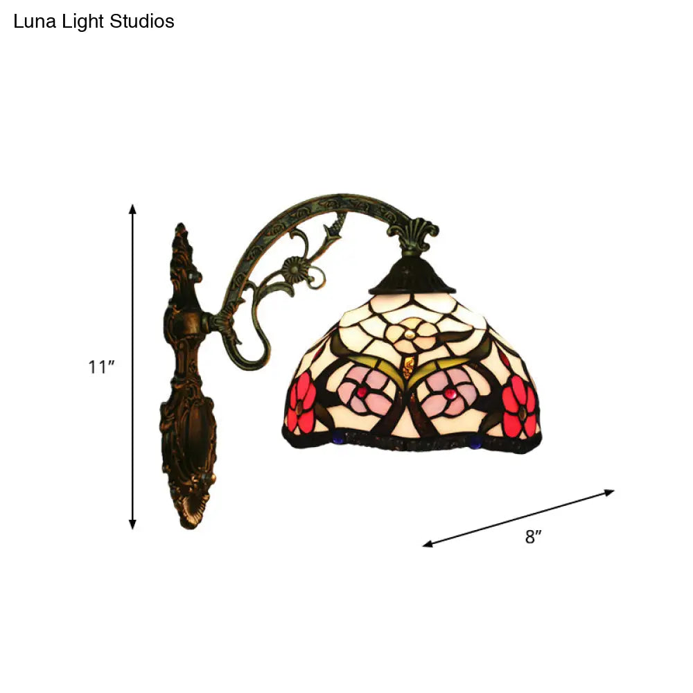 Tiffany Cut Glass Peony Pattern Bronze Wall Mount Light - 1-Light Lighting Fixture