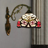 Tiffany Cut Glass Peony Pattern Bronze Wall Mount Light - 1-Light Lighting Fixture