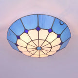 Tiffany Dome Shade Led Flush Mount Lighting For Bedroom - Gridded Glass Fixture Blue / 12’