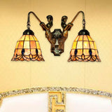 Tiffany Flared Shell Sconce Light With Mermaid Design - 2 Heads Beige Wall Mounted For Bedroom