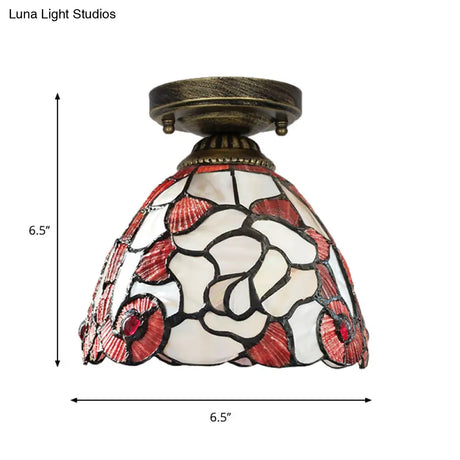 Tiffany Floral Bell Ceiling Light Fixture In Beige/Red - White/Pink For Living Room