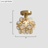 Tiffany Floral Semi Mount 1 - Light Glass Ceiling Flush Light In Brass - Ideal For Hallway Décor