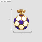 Tiffany Floral Semi Mount 1 - Light Glass Ceiling Flush Light In Brass - Ideal For Hallway Décor