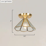 Tiffany Floral Semi Mount 1 - Light Glass Ceiling Flush Light In Brass - Ideal For Hallway Décor