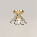 Tiffany Floral Semi Mount 1 - Light Glass Ceiling Flush Light In Brass - Ideal For Hallway Décor