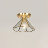 Tiffany Floral Semi Mount 1 - Light Glass Ceiling Flush Light In Brass - Ideal For Hallway Décor