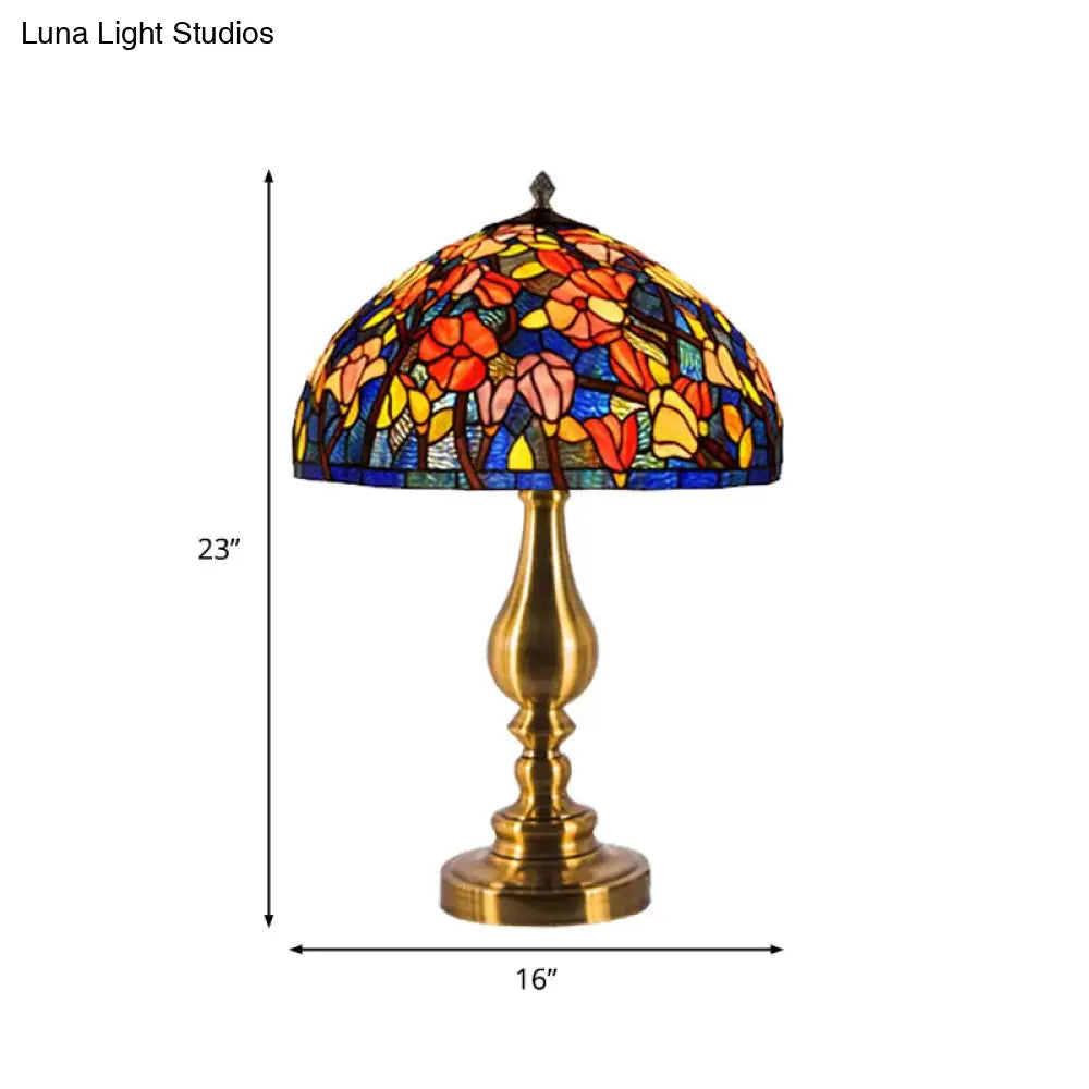 Tiffany Glass Brass Table Lamp - Classic Night Lighting With Magnolia Pattern