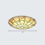 Tiffany Glass Classic Led Flush Ceiling Light Fixture With Grid Pattern Apricot / 12’