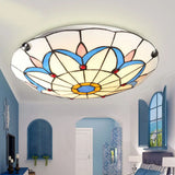 Tiffany Glass Mediterranean Flushmount Ceiling Light For Restaurants - Bowl Led Flush Mount Beige