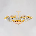 Tiffany Gold/White Stained Glass Semi Flush Mount Ceiling Light - Grid Pattern 11 Heads White