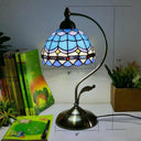 Tiffany Gooseneck Table Lamp - Metal Nightstand Light With Hand-Cut Glass Shade Blue
