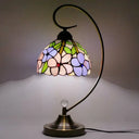 Tiffany Gooseneck Table Lamp - Metal Nightstand Light With Hand-Cut Glass Shade Purple-Pink