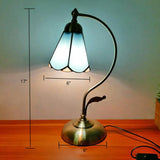 Tiffany Gooseneck Table Lamp - Metal Nightstand Light With Hand-Cut Glass Shade Royal Blue