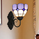 Tiffany Green/Blue Glass Grid Sconce Light Fixture - Wall Mounted Lamp Blue