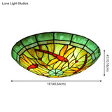 Tiffany Green Handcrafted Art Glass Flushmount Ceiling Light For Bowl Flush-Mount Lamp