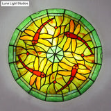 Tiffany Green Handcrafted Art Glass Flushmount Ceiling Light For Bowl Flush-Mount Lamp