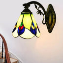 Tiffany Green Peacock Antique Wall Lamp: Stained Glass Sconce Light