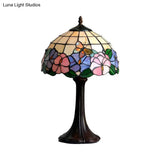Tiffany Grid Shade Table Lamp: Hand-Crafted Glass 1-Light Night Light With Flower And Butterfly
