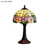 Tiffany Grid Shade Table Lamp: Hand-Crafted Glass 1-Light Night Light With Flower And Butterfly